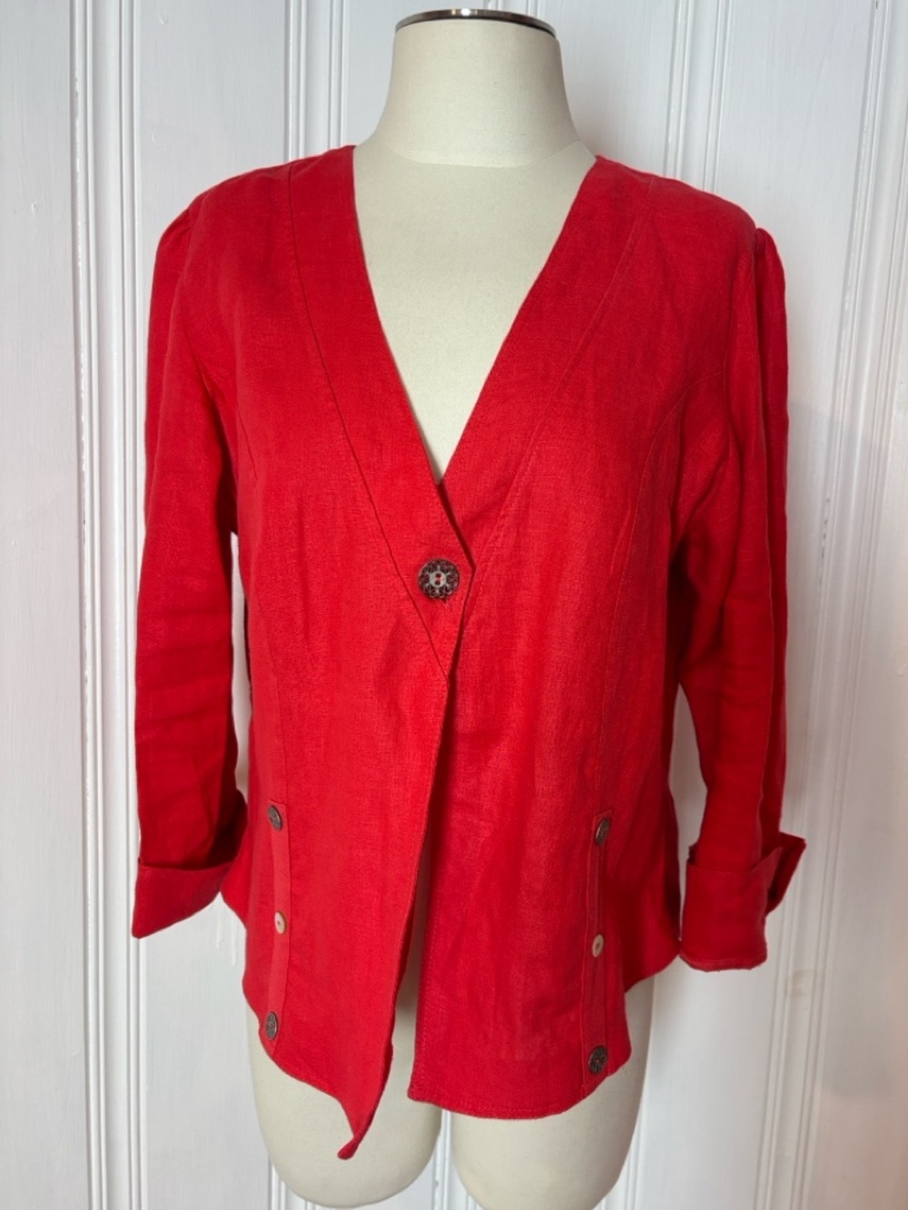 MALOKA Coral Red 100% Linen Jacket | Size Medium/Large (estimated)